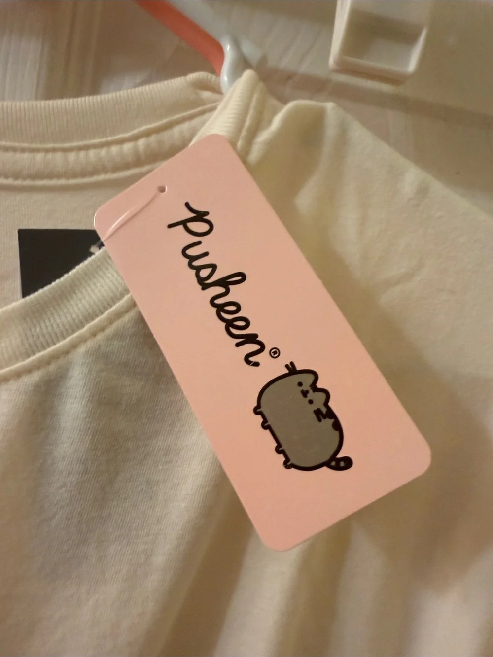 Pusheen Cream Tee with Pink Heart & Brown Cat Graphic